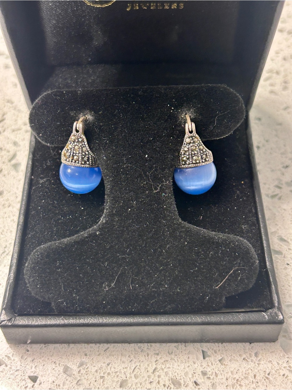 Judith Jack-Inspired Blue Drop Earrings with Marcasite Accents